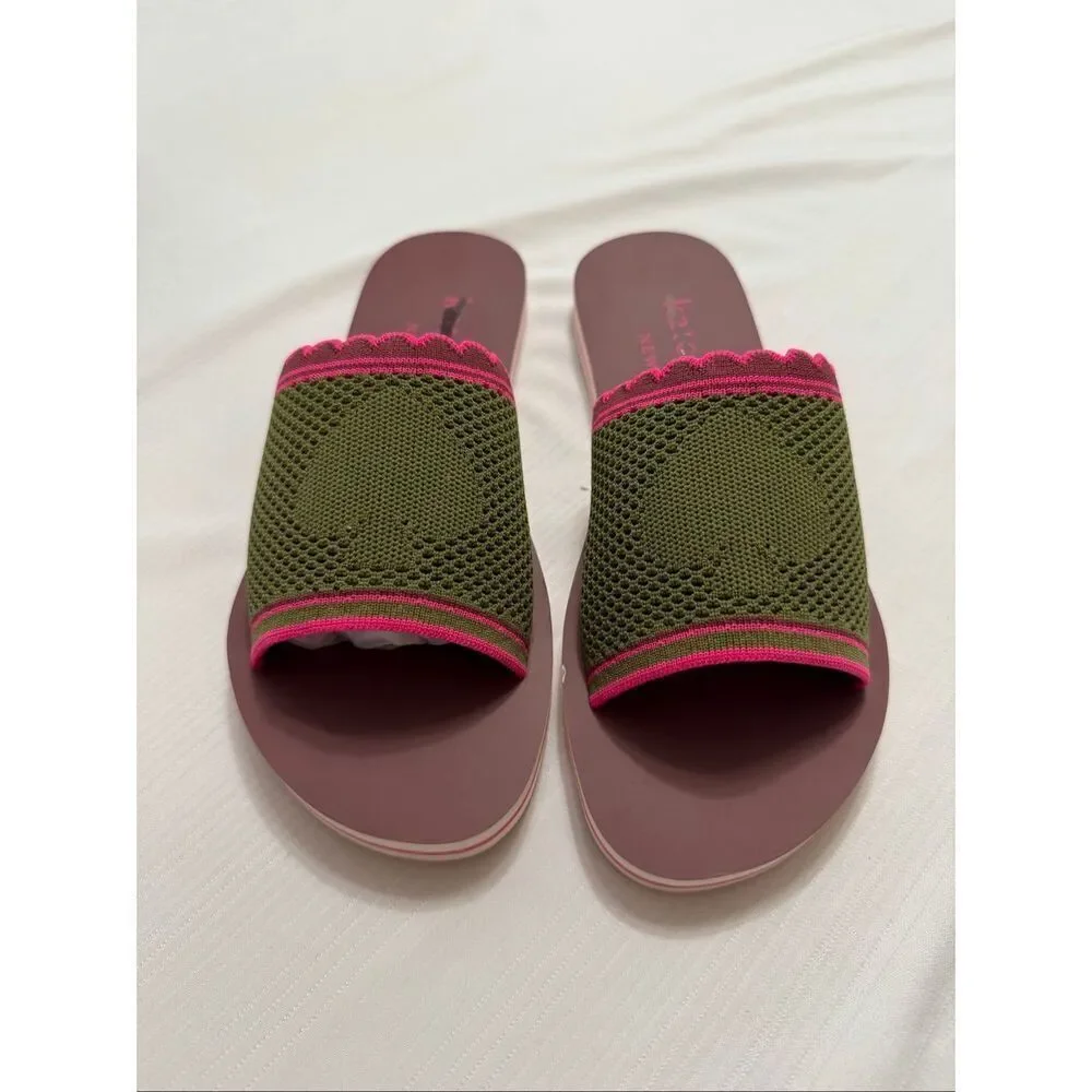 Kate Spade Festival Knit Green Pink Sandals Size 9 B New